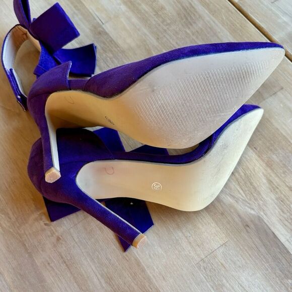 MAIERNISI JESSI Purple Suede point toe Stiletto heel bow knot ankle strap sz 7.5 - Picture 10 of 12